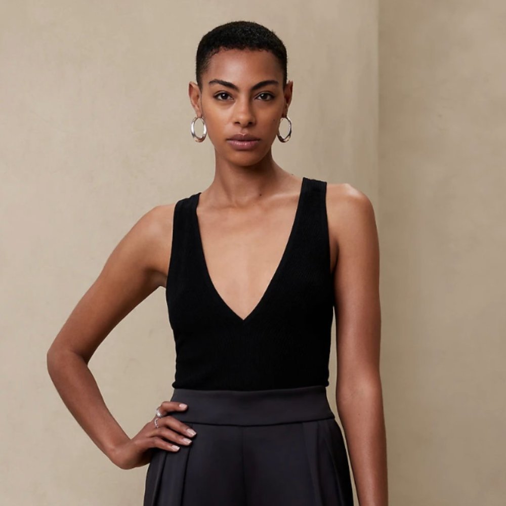Banana Republic Black-Knit REVERSE CROSS-BACK TANK